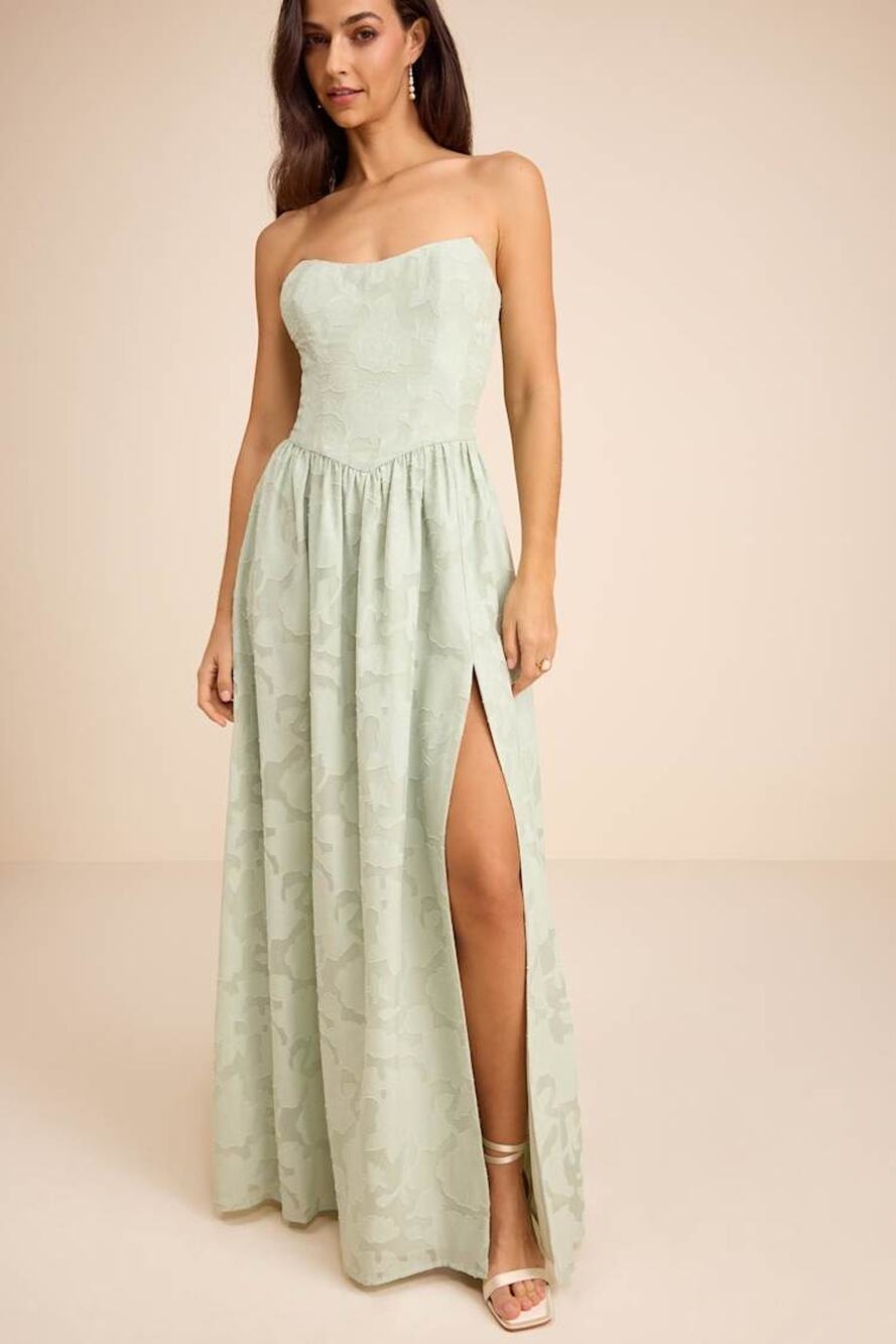 NWT Lulus Kalila Sage Floral Burnout Strapless Maxi Dress XL